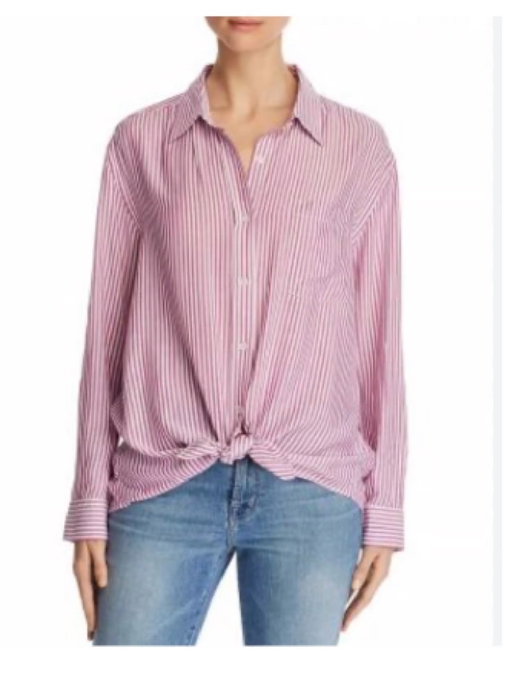 7 For All Mankind Size S Red & White Striped Button-Down Tie Waist Shirt Top